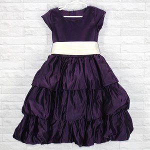 BLOSSOM Dress Formal Flower Girl Wedding Bubble Hem Long White Bow Girls Size 5